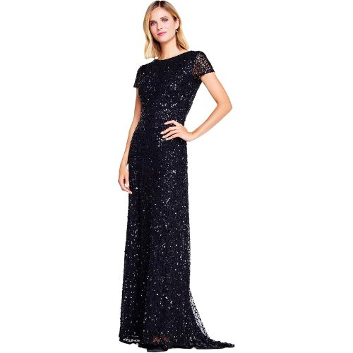 Short-Sleeve All Over Sequin Gown